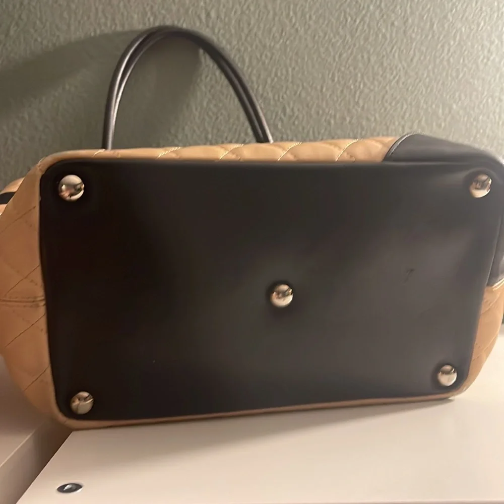 CHANEL Beige Quilted Tote with Black Accents
